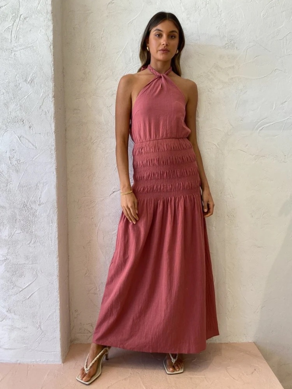 New Romantic Rose Shirred Maxi Dress in Desert Rose - US 4/AU 8